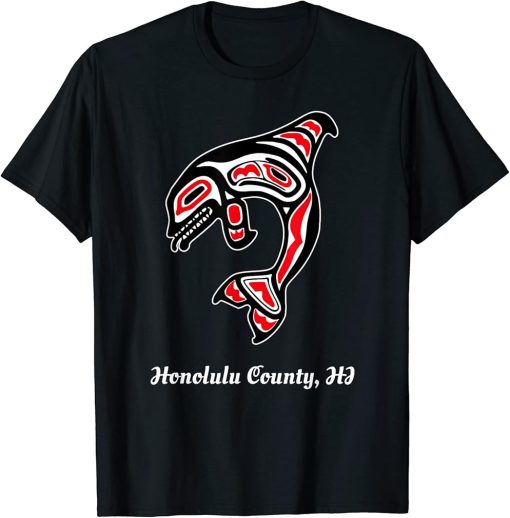 Native Honolulu County Hawaii Red Orca Killer Whale T-Shirt