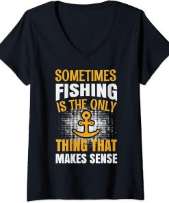 Womens Fishing Rods Lovers | Funny Fishing Sayings | Funny Fishing V-Neck T-Shirt