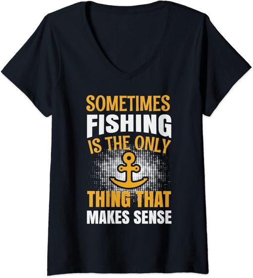 Womens Fishing Rods Lovers | Funny Fishing Sayings | Funny Fishing V-Neck T-Shirt