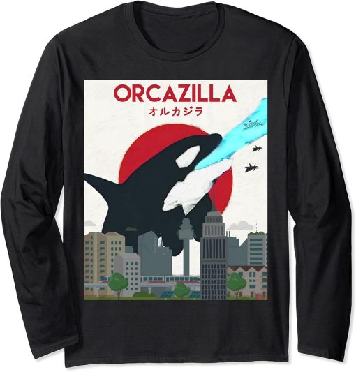 Funny Orcazilla Killer Whale Shirt Gift for Orca Lovers Long Sleeve T-Shirt