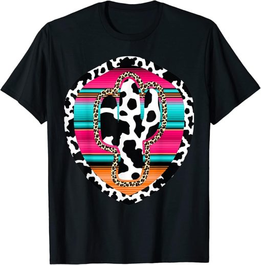 Western Cow Cactus Leopard Cheetha Serape Turquoise pink T-Shirt