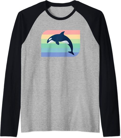 Retro Orca Killer Whale Ocean Sea Vintage Marine Aquatic Raglan Baseball Tee